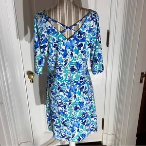 Blue and White Patterned Dress Barbara Gerwit by Tabitha nwt dress large D250